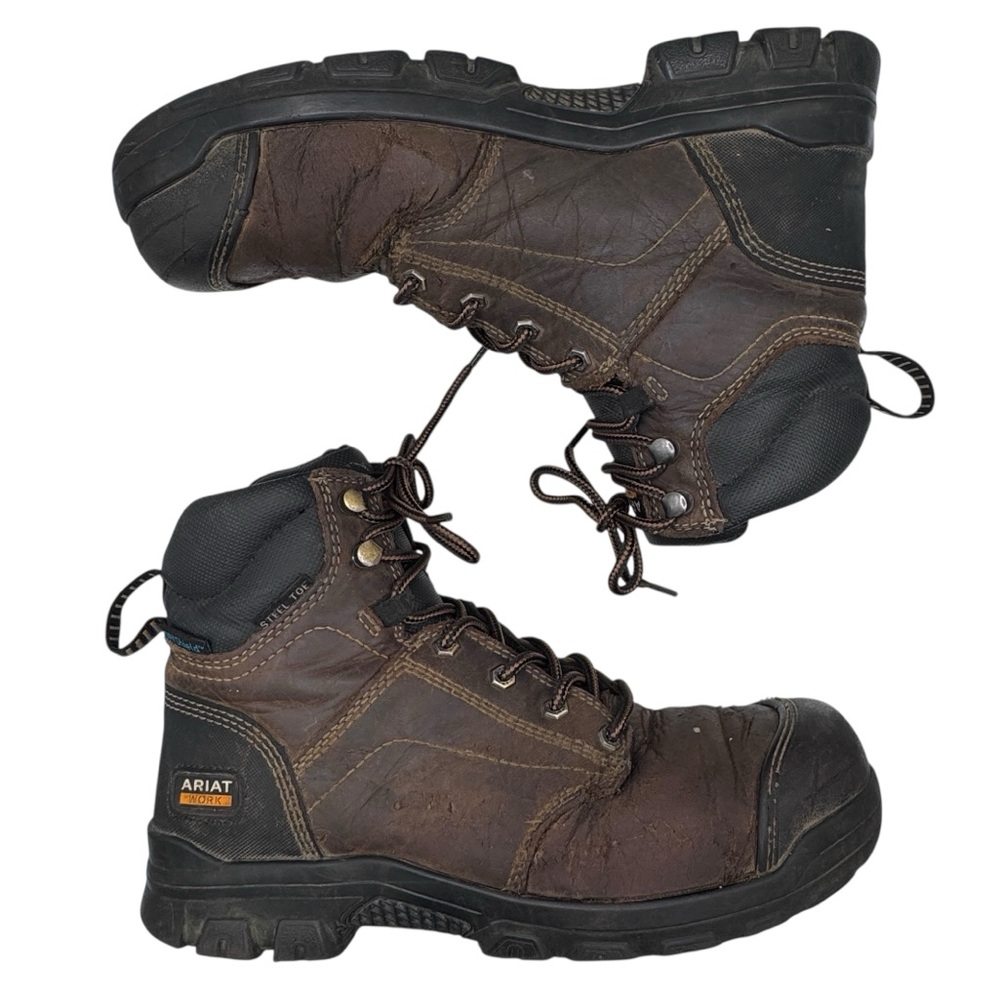 Ariat Steel Toe Waterproof Men's Dark Brown Leather Work Boots - Size 7.5